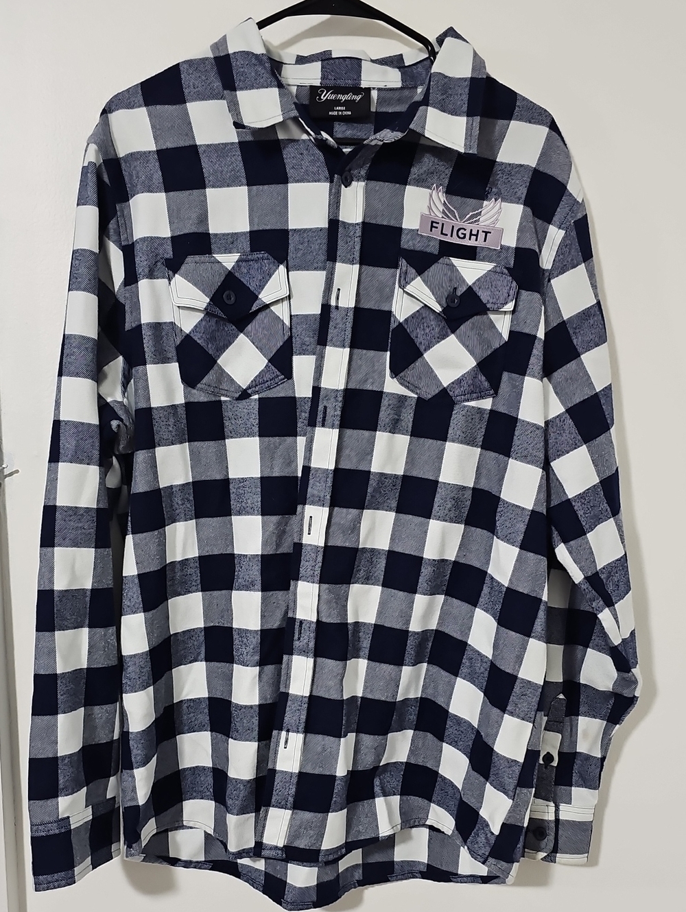 Yuengling Flight Flannel Shirt Mens L Blue White Buffalo Check Plaid Beer Promo